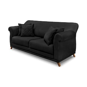 Sofá 3 Lugares Pé De Madeira Julieta 200 Cm Veludo Preto S04 - D`rossi