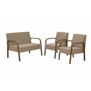 ConjLuna 2 Poltronas De 1 Lugar E 1 Poltrona De 2 Lugares Braço Madeira Dsalla Suede