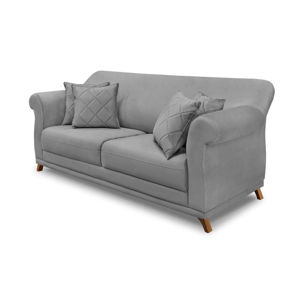 Sofá 2 Lugares Pé De Madeira Julieta 160 Cm Veludo Cinza S04 - D`rossi