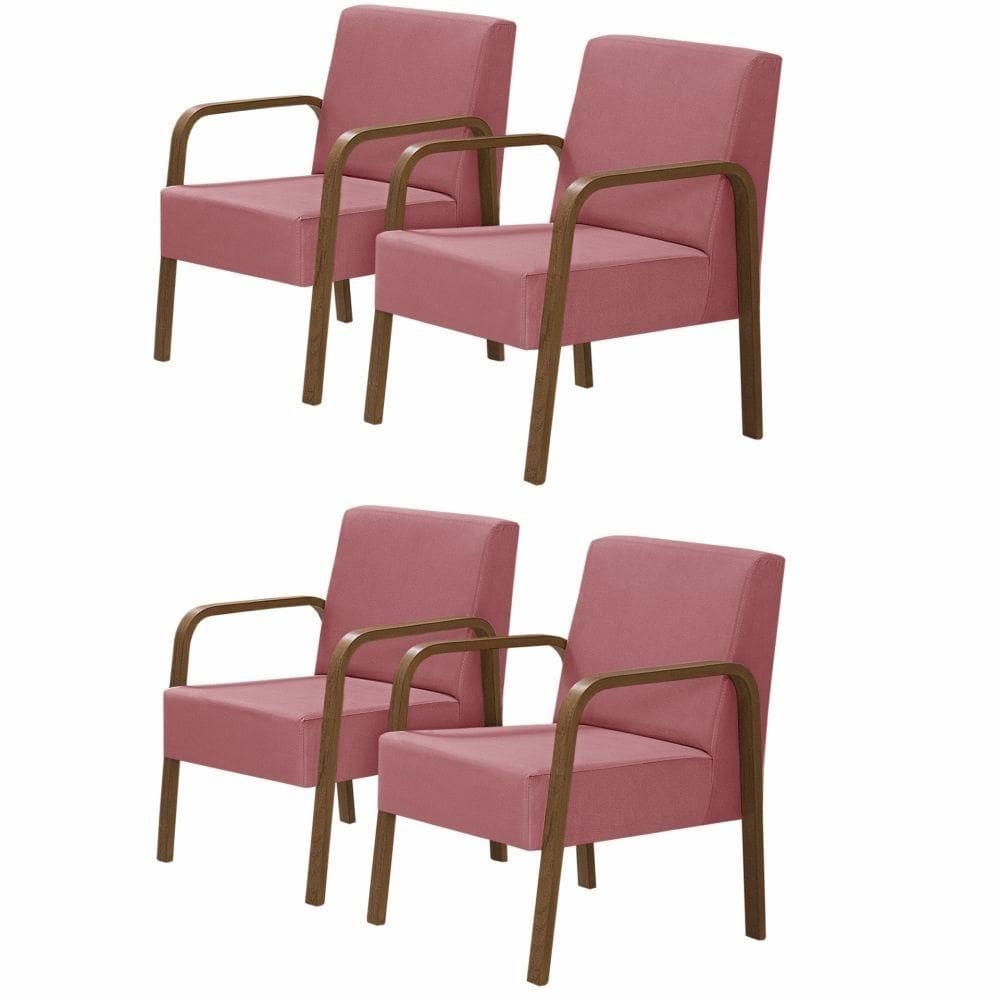 Kit 4 Poltronas Decorativas 1 Lugar Luna Braço Madeira Suede