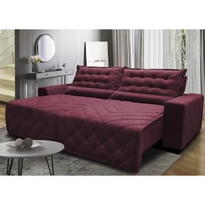 Sofá 2,82m Retrátil E Reclinável Com Molas Cama Inbox Plus Tecido Suede Velusoft Vinho