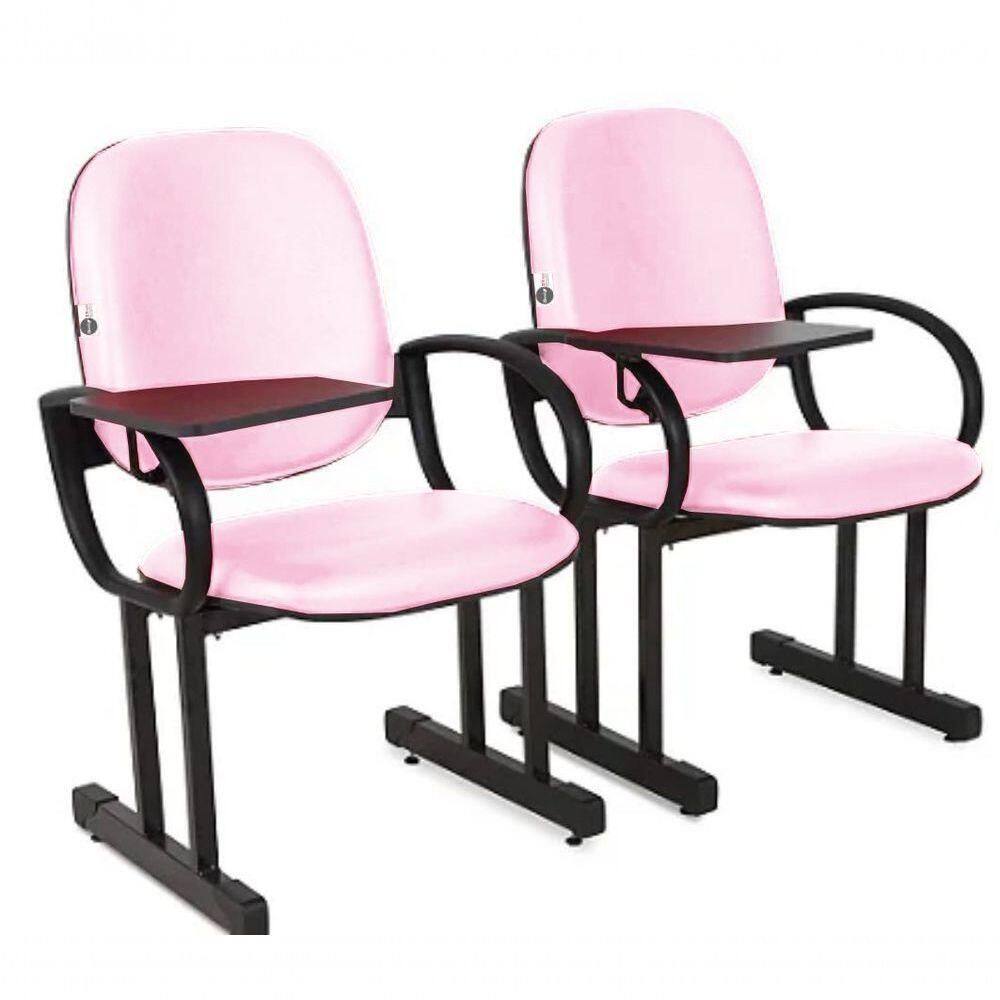 02 Cadeiras Para Auditório Com Prancheta Linha Dallas Auditório Rosa
