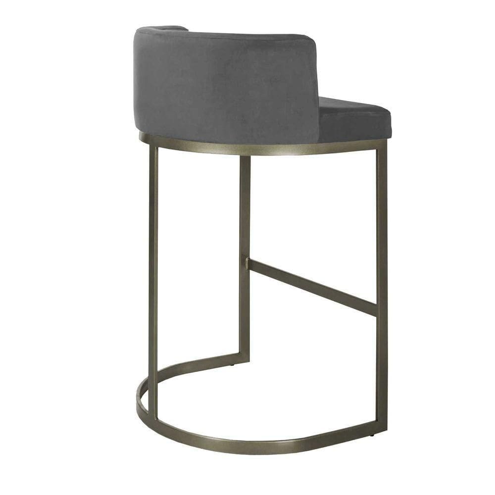 Banqueta Alta Estofada Estrutura Aço Carbono Belly Ii Base Champagne 75cm Suede Cinza