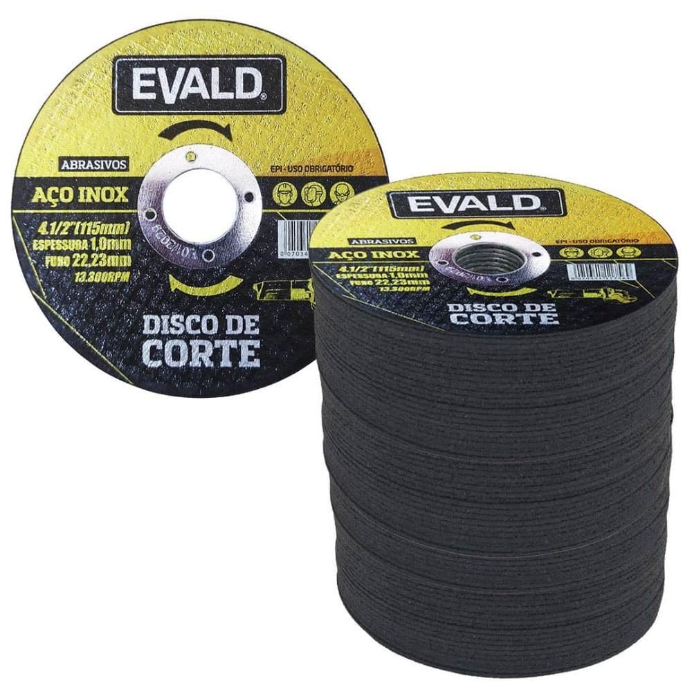 Disco de Corte 4.1/2 POL 115 MM Aço Inox Kit 100 Unidades EVALD