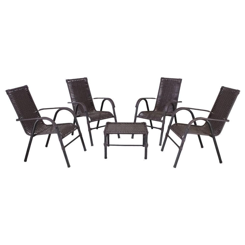 Conjunto De Mesa De Centro E 4 Cadeiras Bela Para área Externa Tabaco