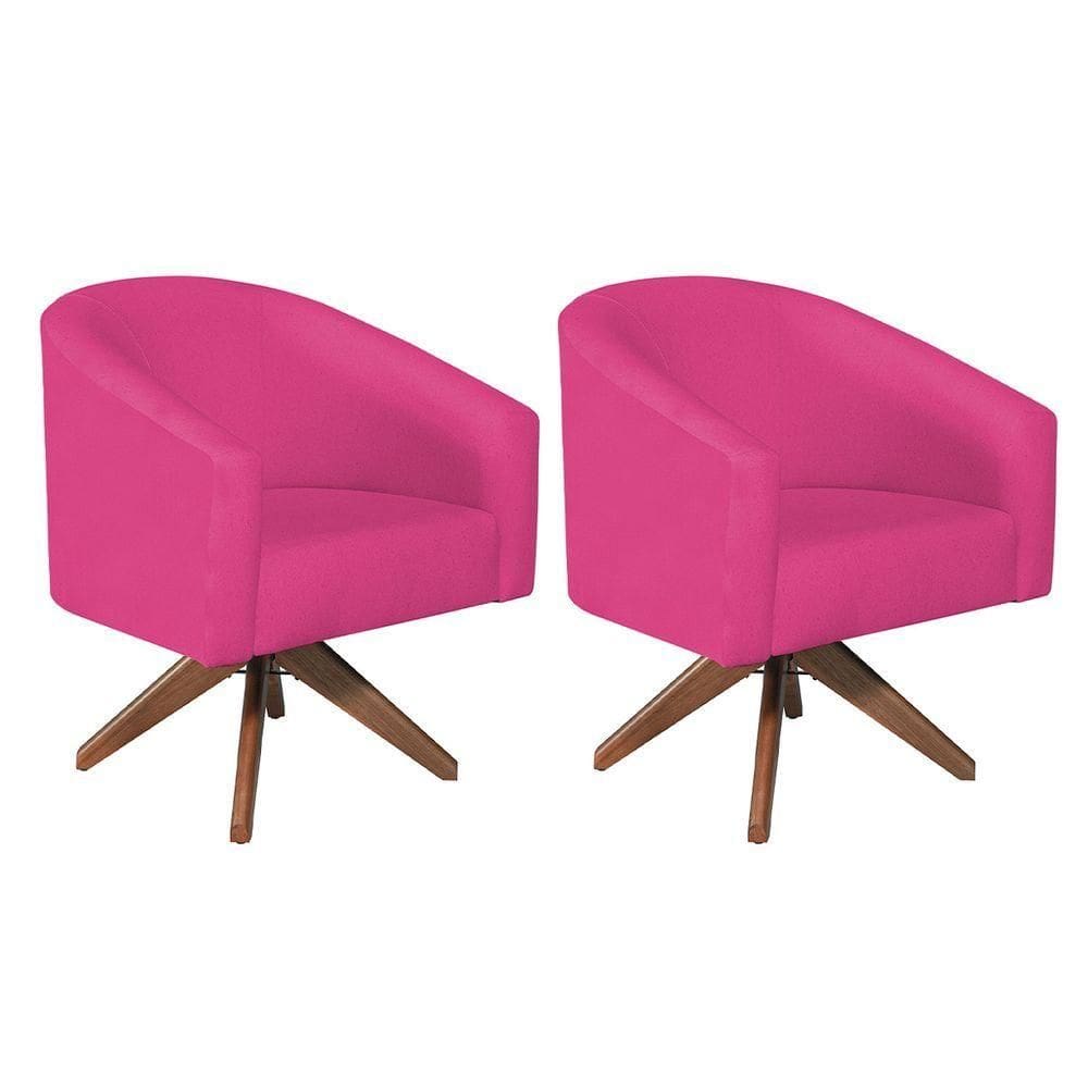 Kit 02 Poltronas Decorativas Luiza Base Giratória De Madeira Suede - Doce Sonho Móveis Pink