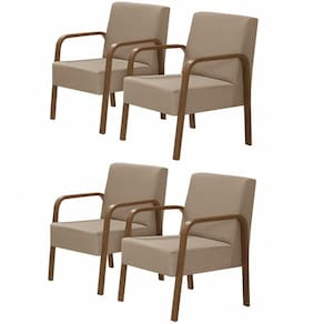 Kit 4 Poltronas Decorativas 1 Lugar Luna Braço Madeira Suede