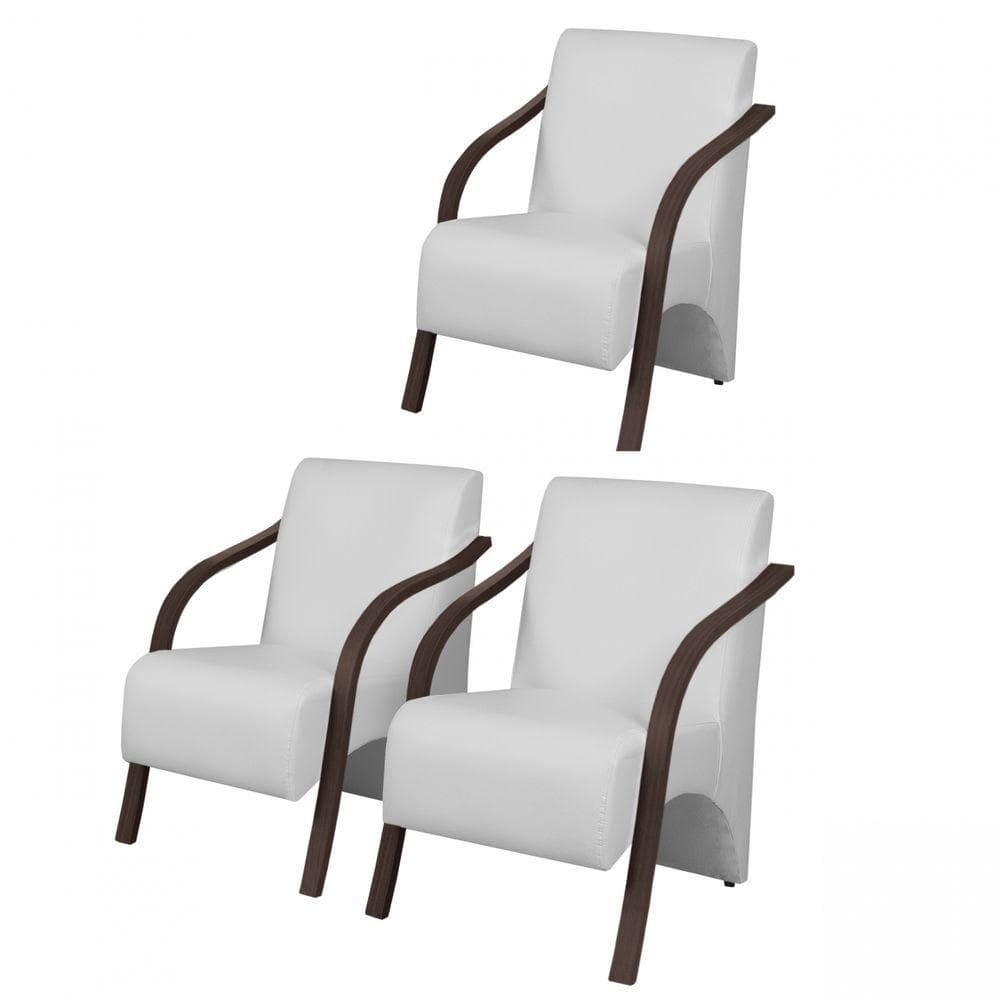 Kit 3 Poltronas Decorativas 1 Lugar Braço Pé Madeira Tecido Sintético (courino)