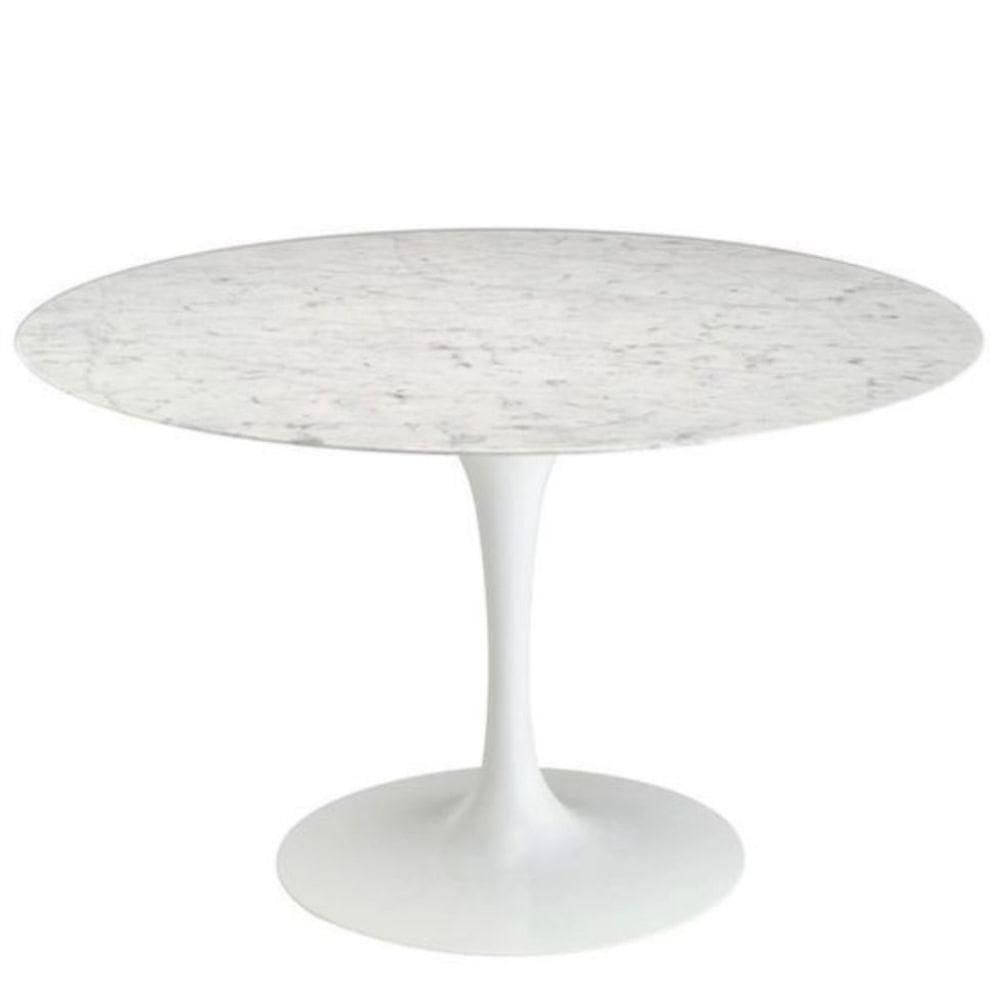 Mesa De Jantar Tulipa Saarinen Redonda 100 Cm Mármore Carrara Base Branca