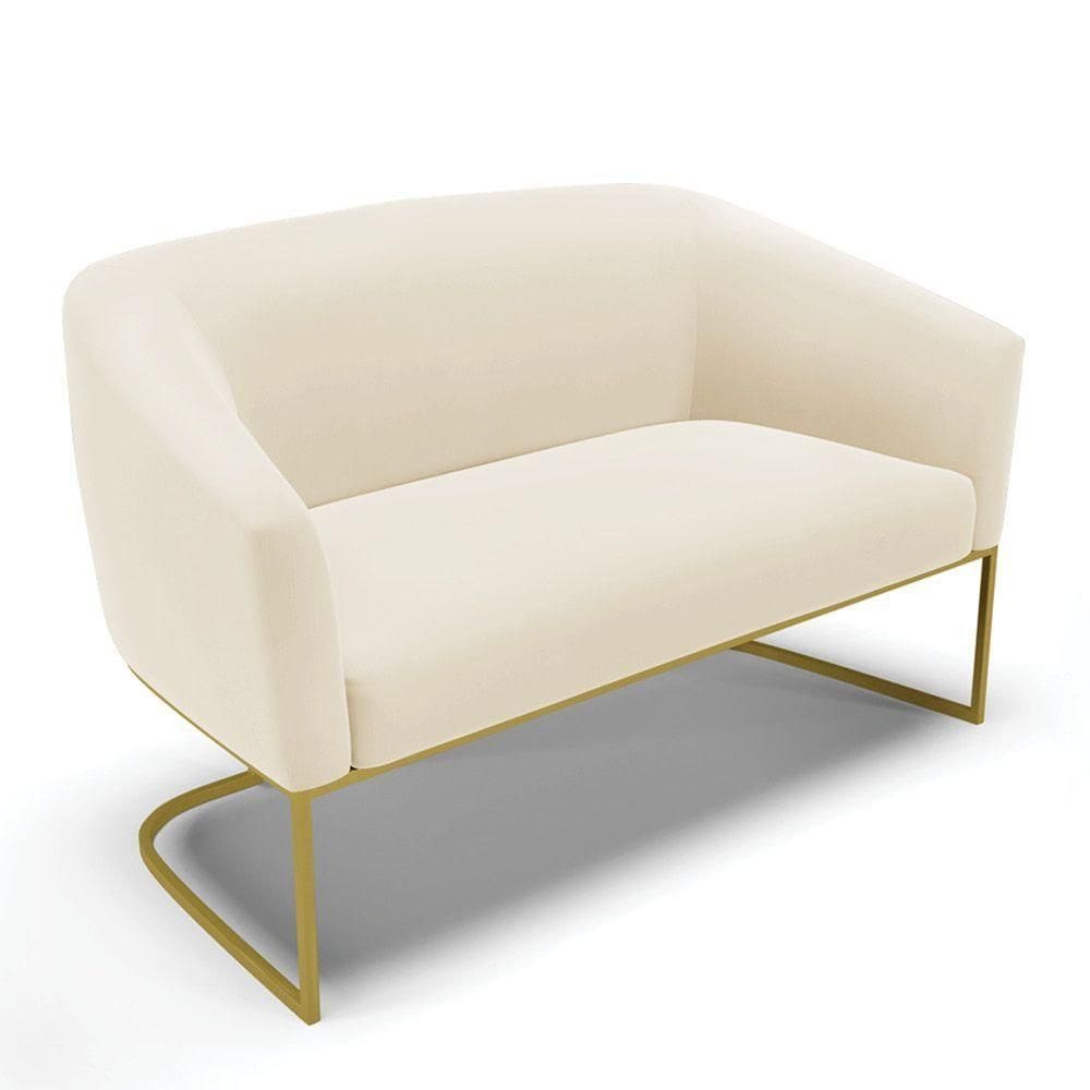 Sofá Namoradeira 2 Lugares Base Industrial Dourado Stella Veludo D03 - D`rossi Cor Bege
