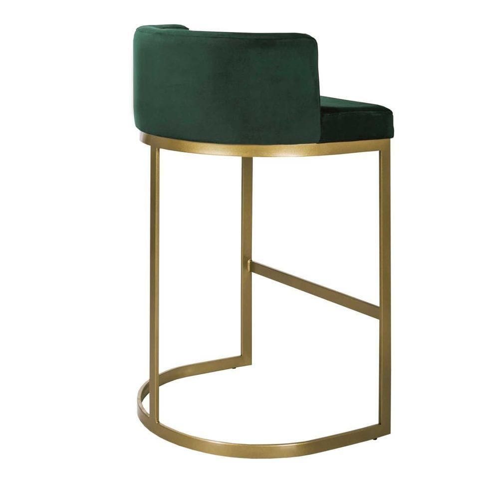 Banqueta Alta Estofada Estrutura Aço Carbono Belly Ii Base Dourada 65cm Suede Verde