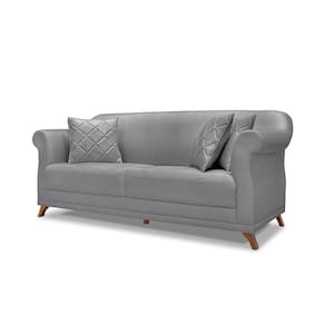 Sofá 2 Lugares Pé De Madeira Julieta 180 Cm Linho Cinza S04 - D`rossi