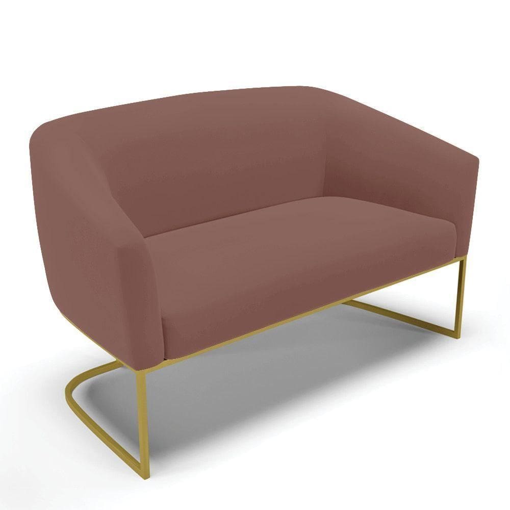 Sofá Namoradeira 2 Lugares Base Industrial Dourado Stella Veludo D03 - D`rossi Cor Rose