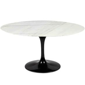 Mesa De Jantar Saarinen Oval 244x137 Cm Mármore Branco Extra Base Preta