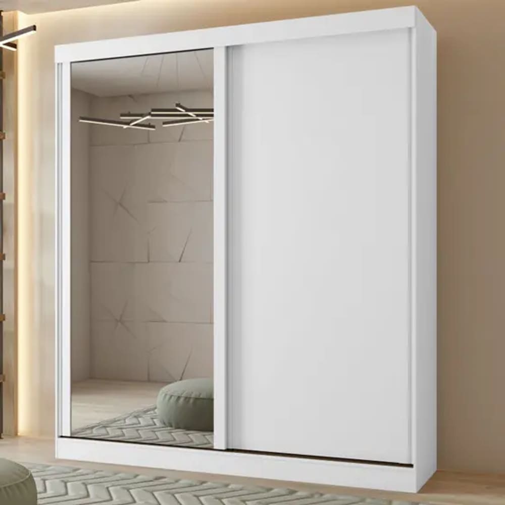 Guarda Roupa  Lopas 02 Pts Zeine 2024 - 1Pt Glass E C/Pes Pvc Branco