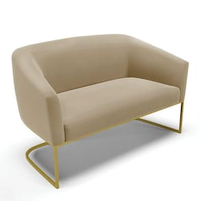 Sofá Namoradeira 2 Lugares Base Industrial Dourado Stella Suede D03 - D`rossi Cor Marrom Rato