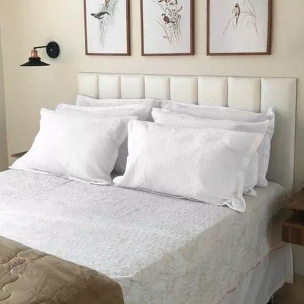 Kit 8 Placas Estofadas Cabeceira Cama Queen 20x60cm Branco Off White