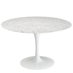 Mesa De Jantar Tulipa Saarinen Redonda 80 Cm Mármore Carrara Base Branca
