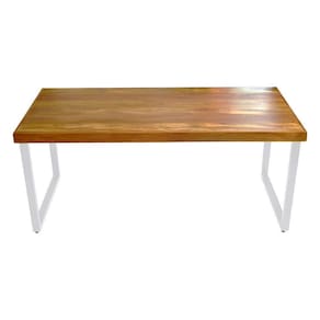 Mesa Industrial Bernardo Madeira Maciça C- Ferragem Branca 2,20m Marrom