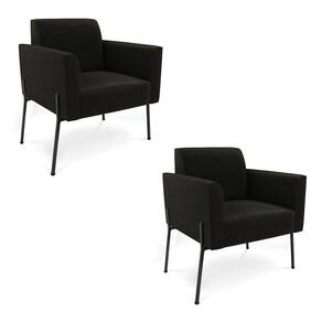 Poltrona Pé De Ferro Preto Para Sala Kit 2 Marisa Suede D03 - D`rossi Cor Preto