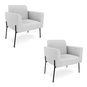 Poltrona Pé De Ferro Preto Kit 2 Decorativa Marisa Linho Cinza D03 - D`rossi