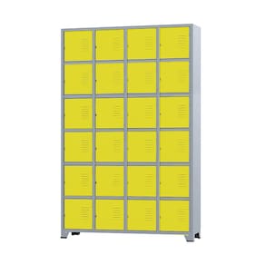 Armário Roupeiro De Aço 24 Portas Para Vestiário Academia Locker Amarelo com Chave