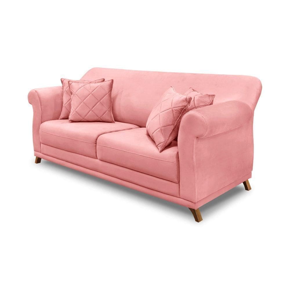 Sofá 2 Lugares Pé De Madeira Julieta 180 Cm Veludo S04 - D`rossi Cor Rosa
