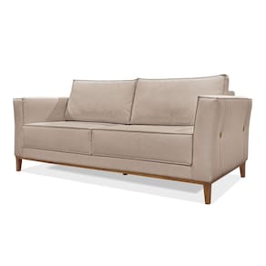 Sofá 3 Lugares Base De Madeira Grace 230 Cm Linho S04 - D`rossi Cor Areia