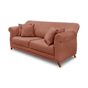 Sofá 3 Lugares Pé De Madeira Julieta 220 Cm Veludo S04 - D`rossi Cor Cobre