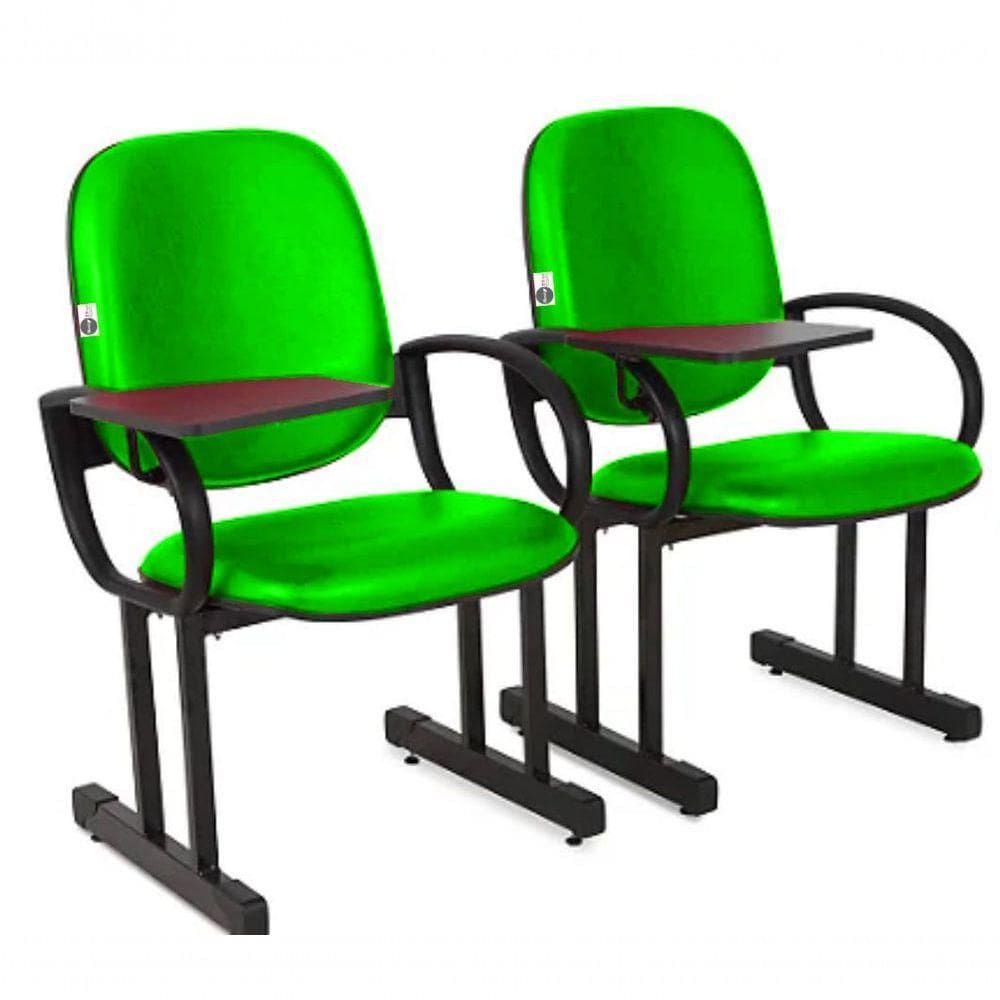 02 Cadeiras Para Auditório Com Prancheta Linha Dallas Auditório Verde