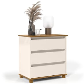 Cômoda para Quarto 3 Gavetas 68cm EJ Off White/Freijó - EJ Móveis