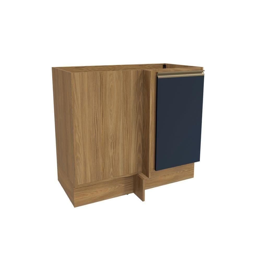 Balcão De Canto Reto Celeste Kappesberg 100% Mdf 1 Porta Nogueira/azul 98cm