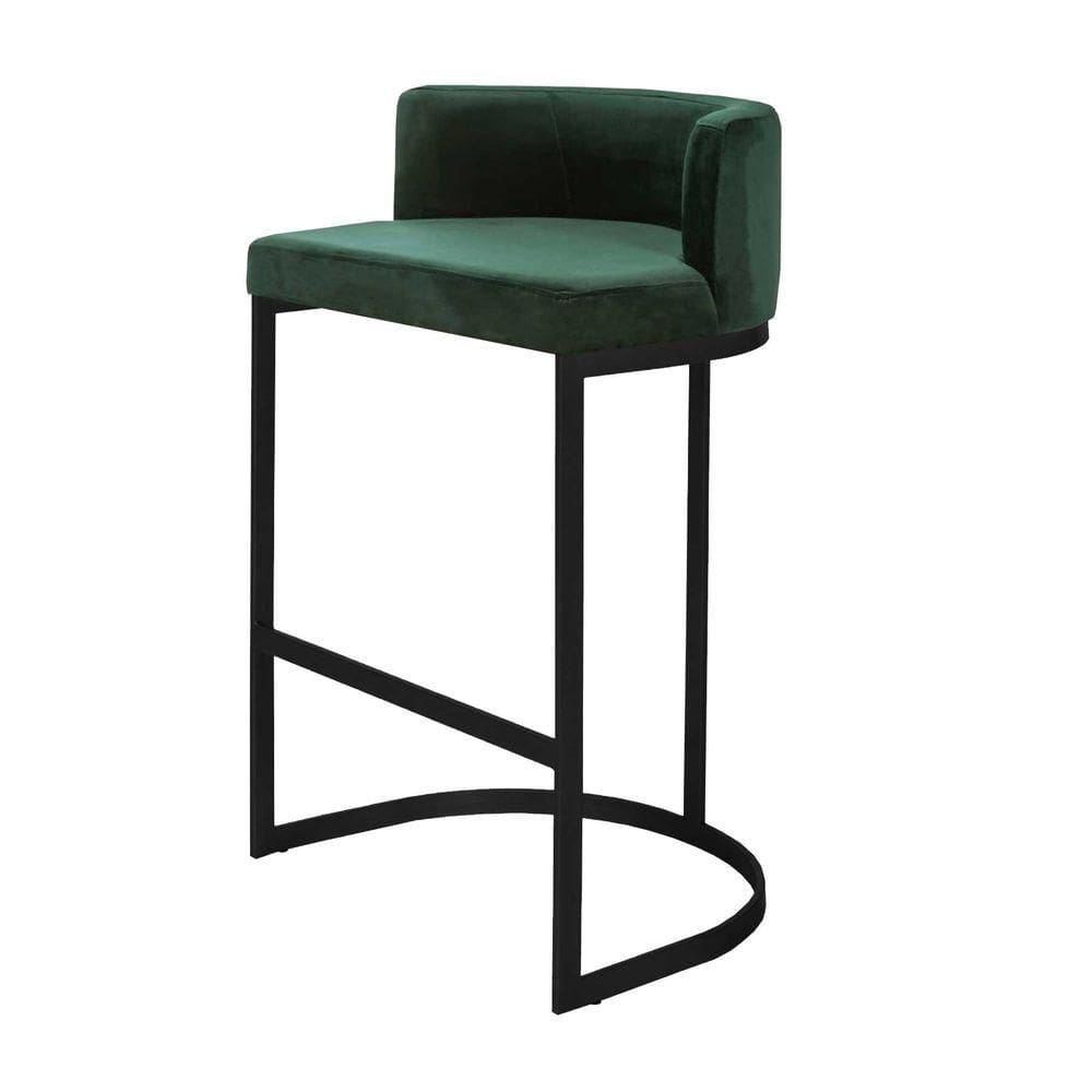 Banqueta Alta Estofada Estrutura Aço Carbono Belly Ii Base Preto 75cm Suede Verde