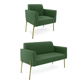 Sofá Namoradeira E Poltrona Pé De Ferro Dourado Marisa Suede D03 Verde
