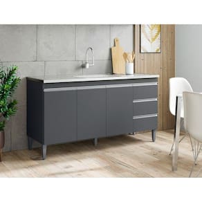 Balcão Gabinete Para Cozinha Andréia 150 Cm Cinza Fosco