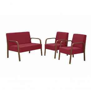 Conjunto Poltrona Luna Braço Madeira D Salla Suede Vermelho