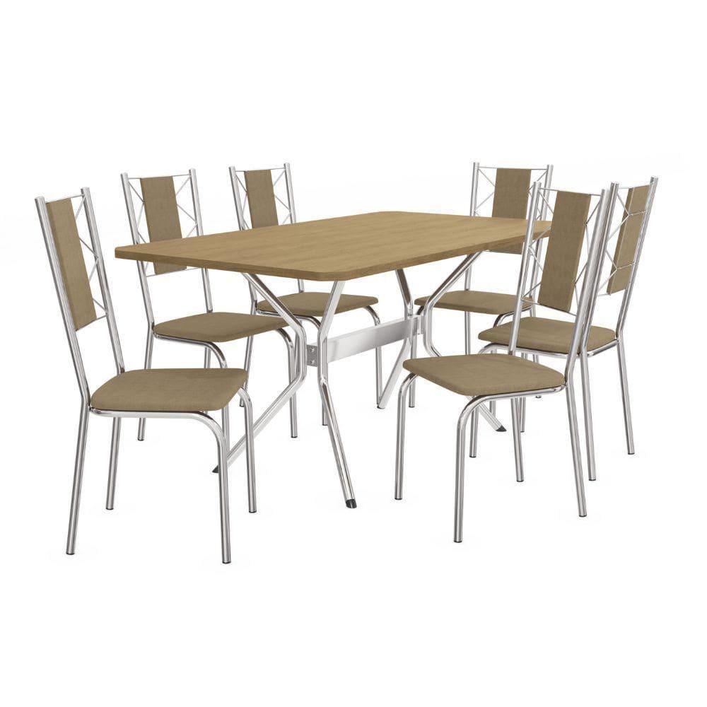 Conjunto De Mesa 1,60m 6 Cadeiras Cromadas Kappesberg Nogueira/cromado