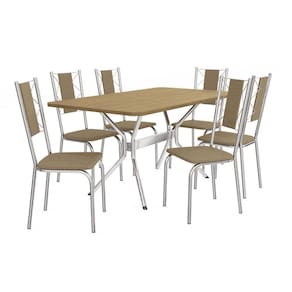 Conjunto De Mesa 1,60m 6 Cadeiras Cromadas Kappesberg Nogueira/cromado