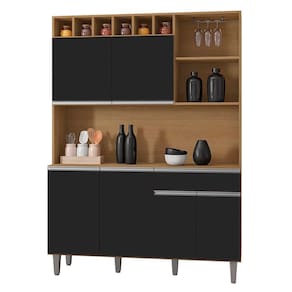 Cozinha Compacta 130cm Com 6 Portas 1 Gaveta Alice Preto Amêndoa