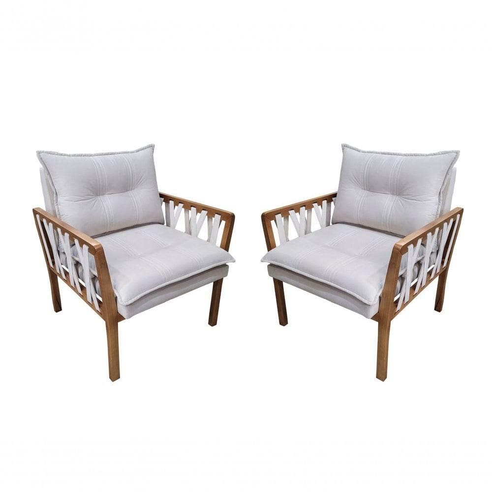 Kit 2 Poltronas Decorativa Luxo Safira Dora Bela Cor Marfim