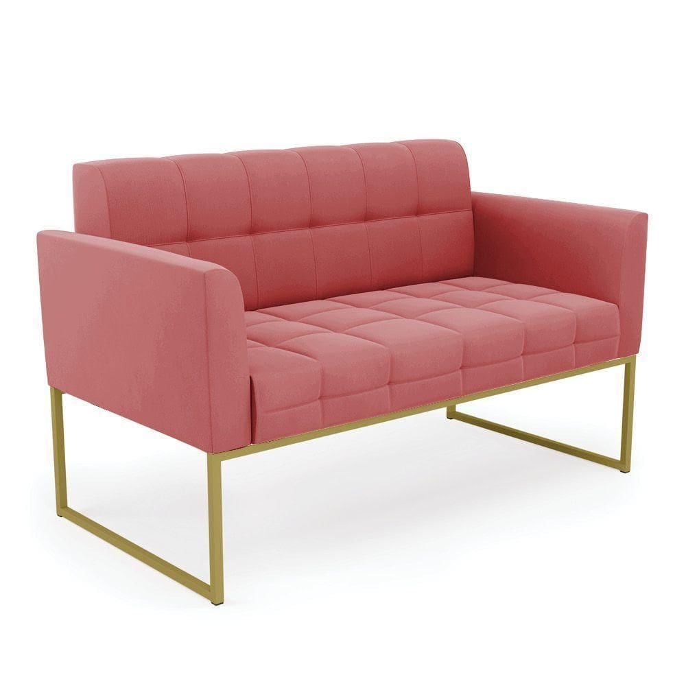 Sofá Namoradeira Elisa Suede Rosê Base Metálica Industrial Dourada - D`rossi
