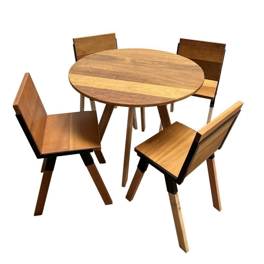 Jogo De Mesa Eiffel Industrial 90 Cm Com 4 Cadeiras Detroit Madeira Maciça Natural E Ferro Preto Marrom