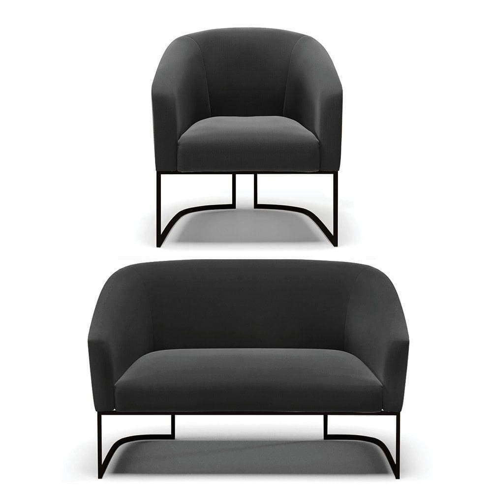 Sofá Namoradeira E Poltrona Base Industrial Preto Stella Suede Preto D03 - D`rossi