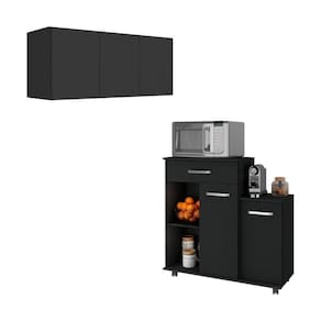 Kit Armário De Cozinha 3 Portas Com Balcão Multiuso Multimóveis Mp2234 Preto Preto