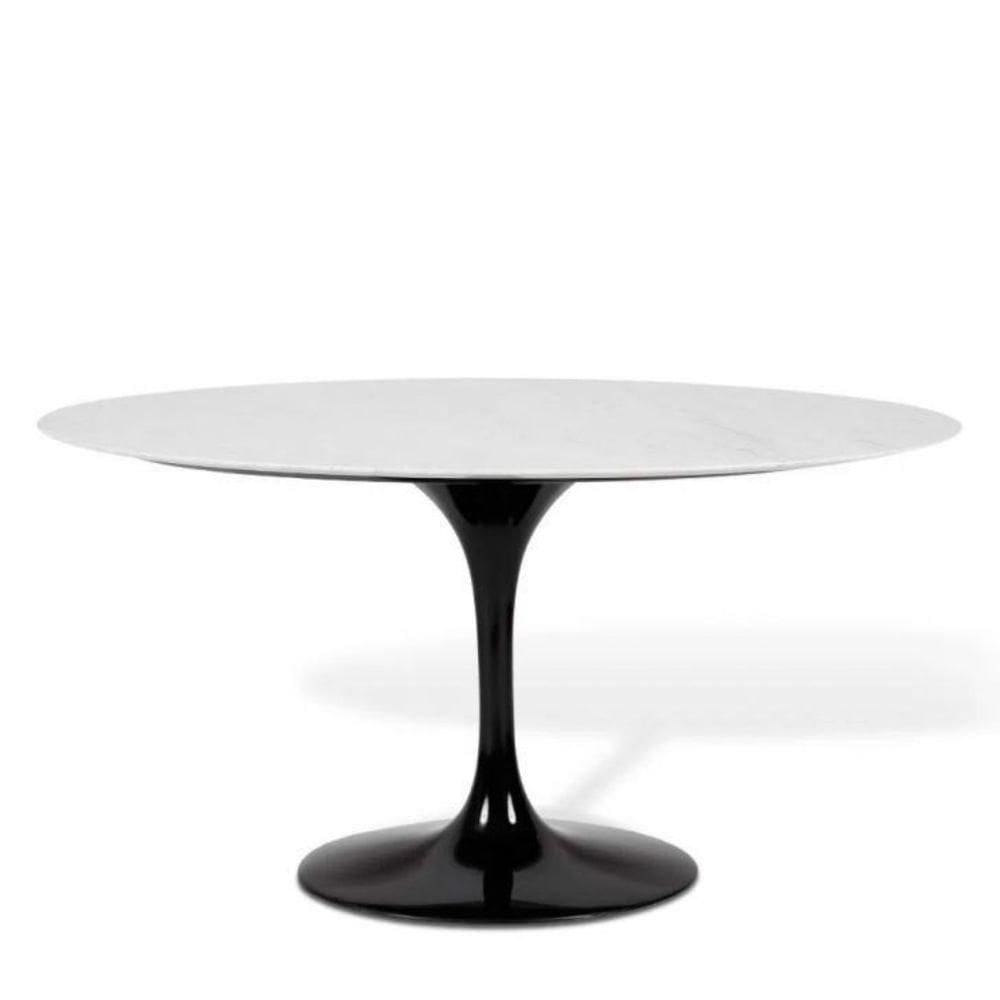 Mesa De Jantar Saarinen Oval 120x80 Cm Mármore Carrara Base Preta