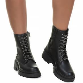 Bota Coturno Feminino Tratorado Cano Médio Preto Estilo Shoes