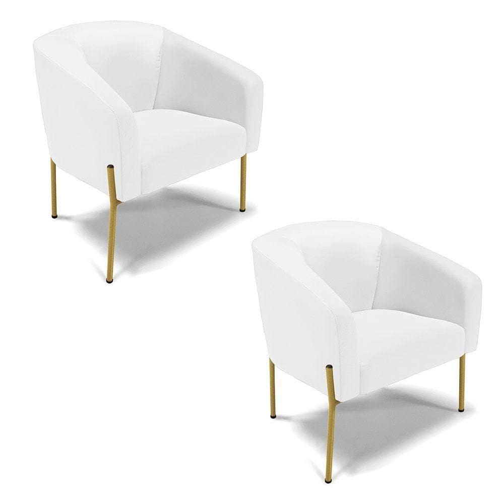 Poltrona Pé De Ferro Dourado Kit 2 Stella Corino D03 - D`rossi Cor Branco