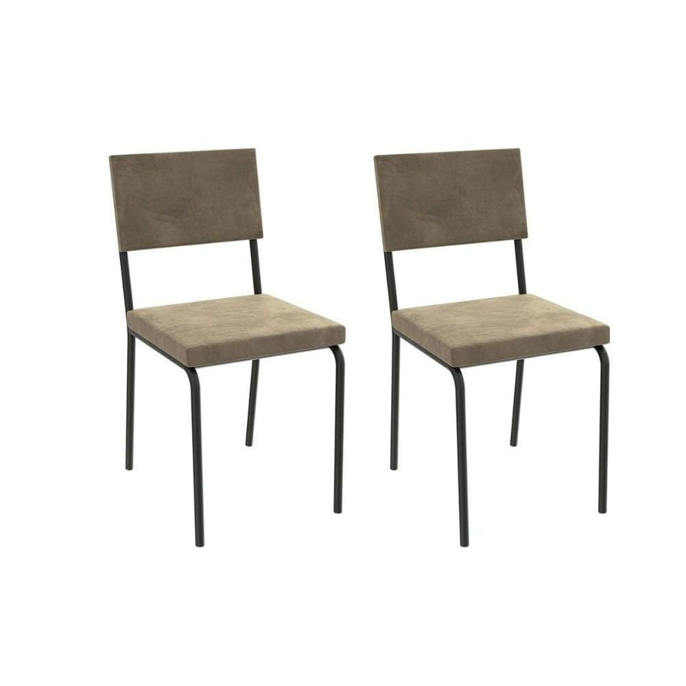 Cadeira Sala De Jantar Zaria 2c128 Aço Kit 2 Uni Preto Fosco/bege A036 Suede Veludo - Kappesberg