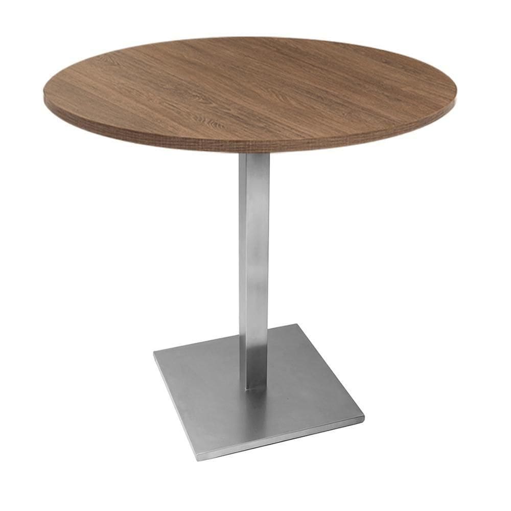 Mesa Alpha Inox 77,50 Cm (altura) Com Tampo Em Mdp Redonda 80 Cm Imbuia