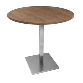 Mesa Alpha Inox 77,50 Cm (altura) Com Tampo Em Mdp Redonda 80 Cm Imbuia